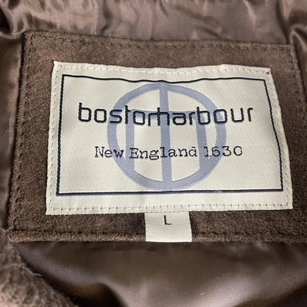 Vintage Boston Harbour Chocolate Brown Suede Leather Bomber Jacket Men's L 2000s